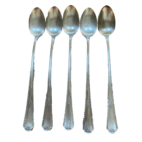 Silver Iced Tea Spoons Set of 5 Wm Rogers Oneida Berkeley 1929 Vintage Antique - Picture 1 of 6